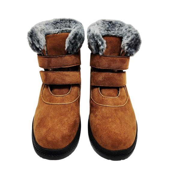 WOMENS Winter Faux Suede & Fur Boots With Double Straps  Size 11 - Picture 3 of 12